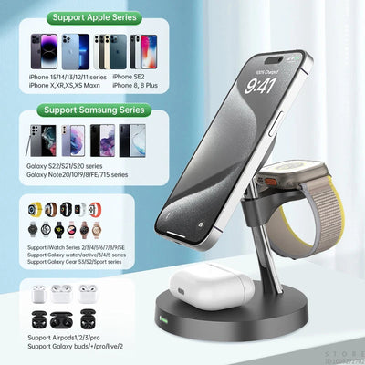 Premium Zinc Alloy Magnetic 3-in-1 Wireless Charger