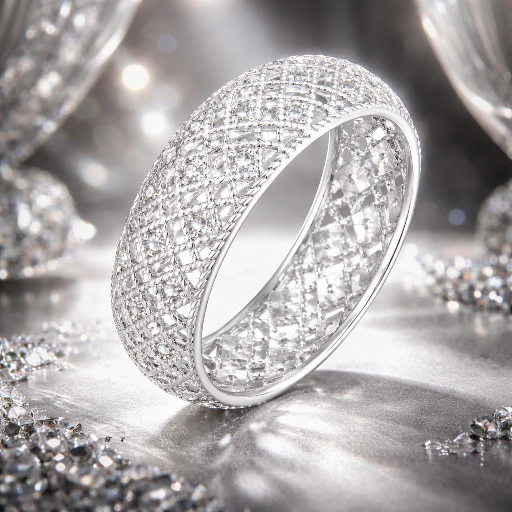 Anillo Pavé CZ de Plata Esterlina 925 y Baño de Platino - Talla 6