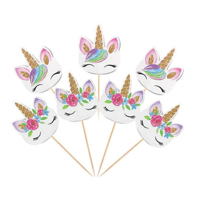 Rainbow Unicorn Cupcake Toppers & Stickers Set