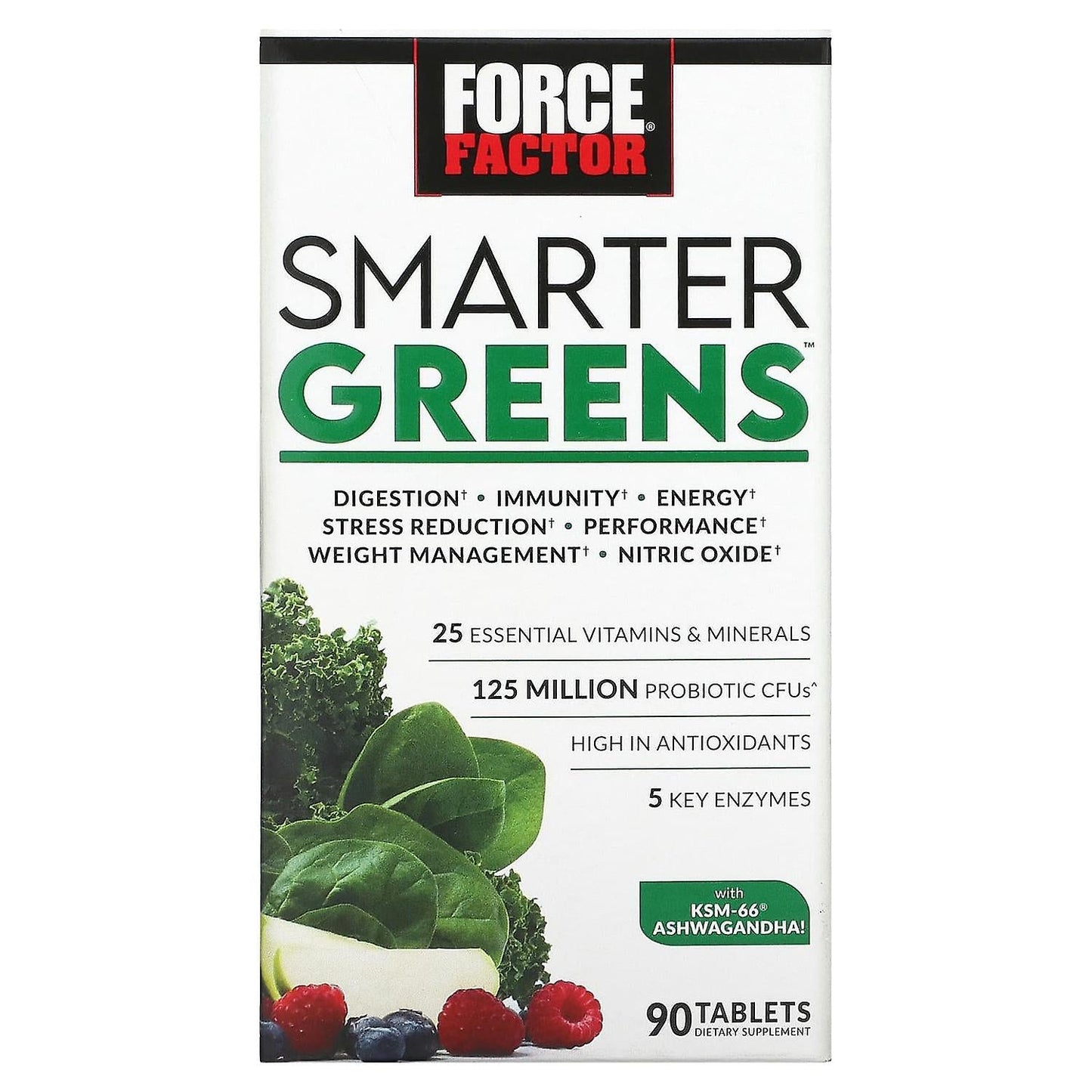 Force Factor Smarter Greens – Fórmula Diaria de Superalimentos y Vitalidad (90 Tabletas)