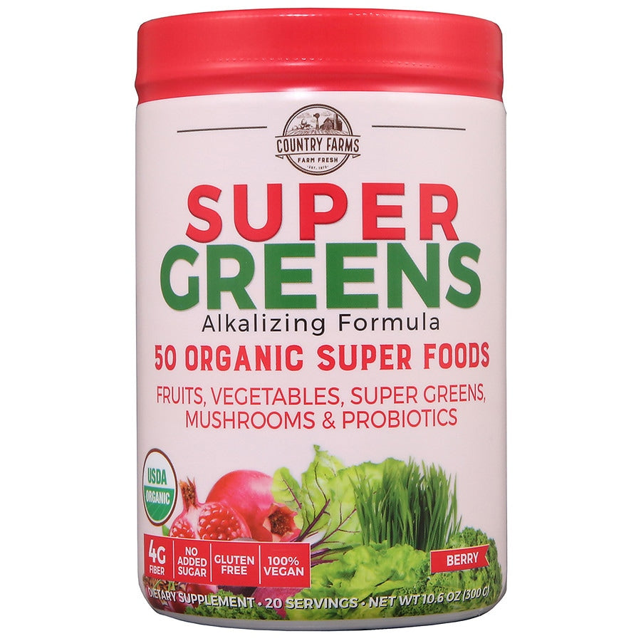 Poudre biologique Super Greens de Country Farms - Saveur Baie, 10,6 oz