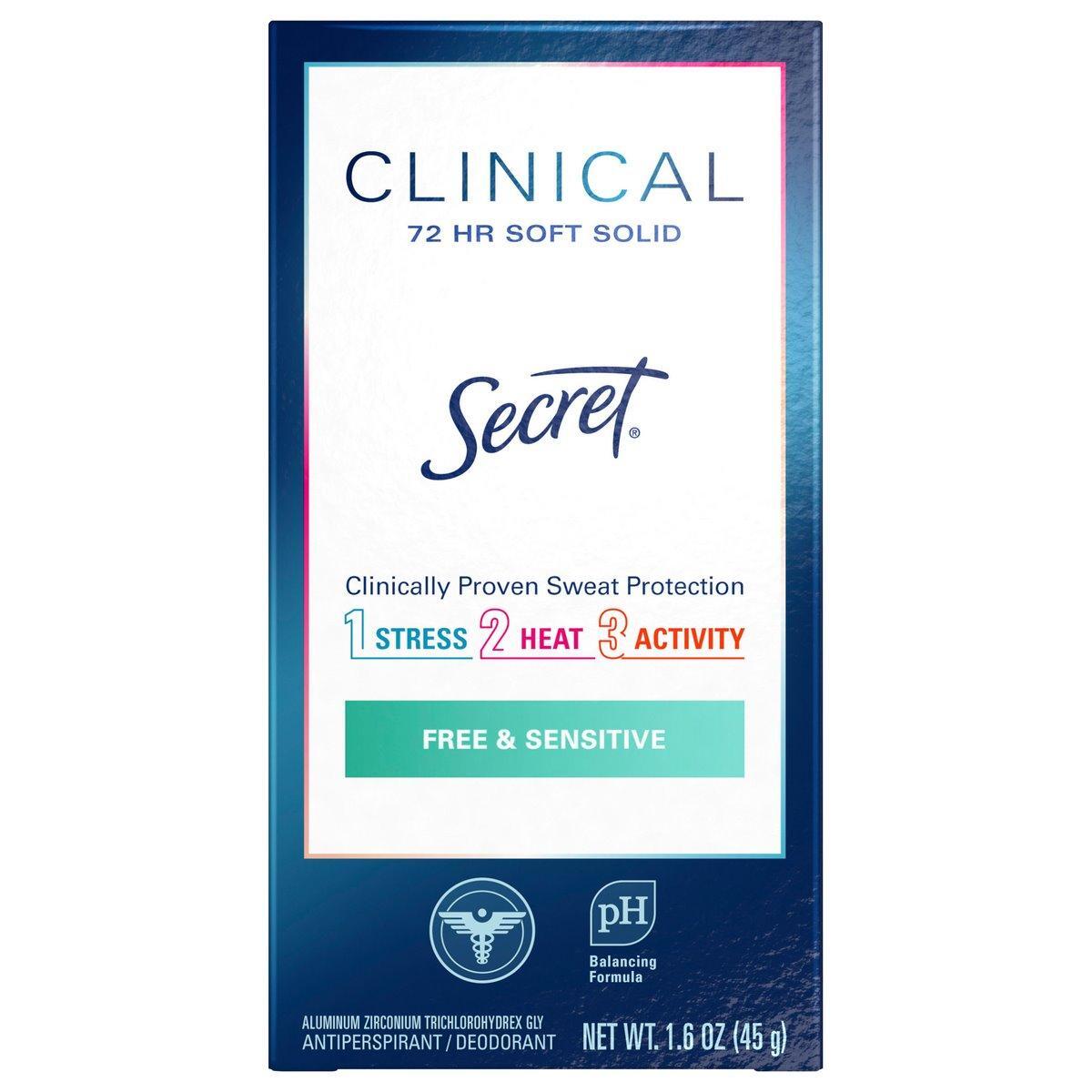 Secret Clinical Strength Soft Solid Antiperspirant - Free & Sensitive - 1.6oz