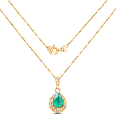 0.89 Carat Genuine Zambian Emerald & Diamond 14K Gold Pendant