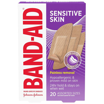 Sensitive Skin Adhesive Bandages - Assorted Sizes, 20 Count