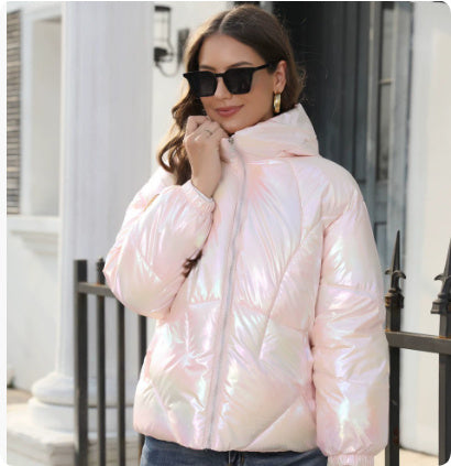 Shiny Surface Cotton Hooded Puffer Jacket