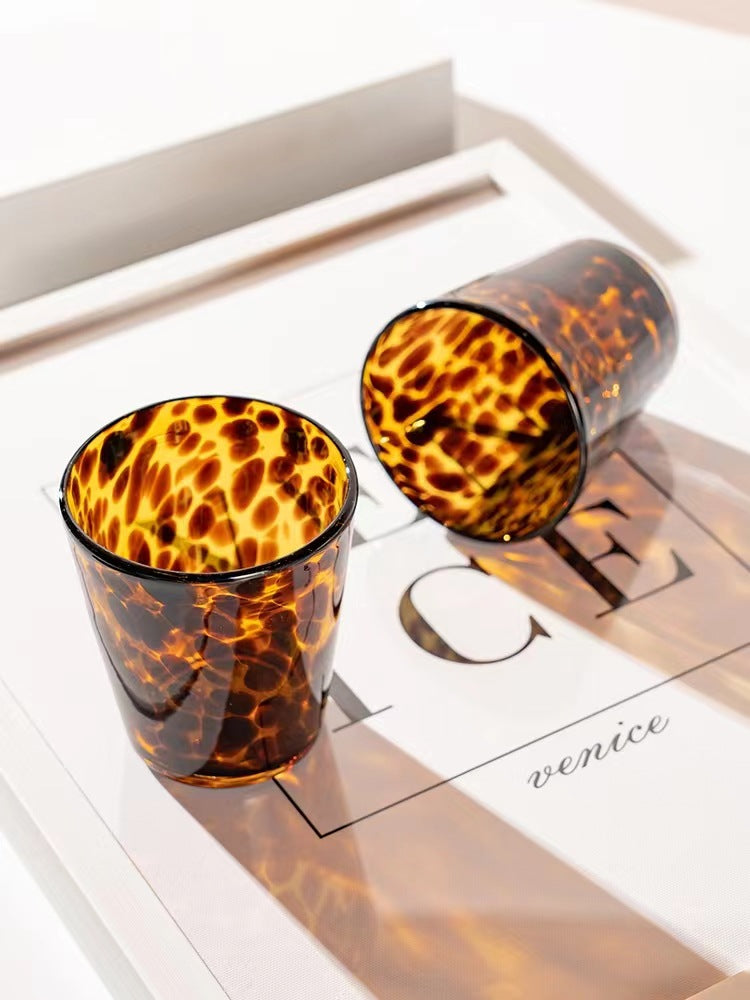 1 Pcs Brown Leopard Grain Cup Glass Transparent Sense Water Cup Tea Cup Coffee Mugs Wine Glasses Drinking Glasses - Korvel
