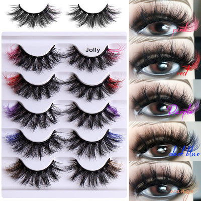 5 Pairs Of Colorful Fried False Eyelashes Multi Layer Thick Cross Mink Like Eyelashes - Korvel