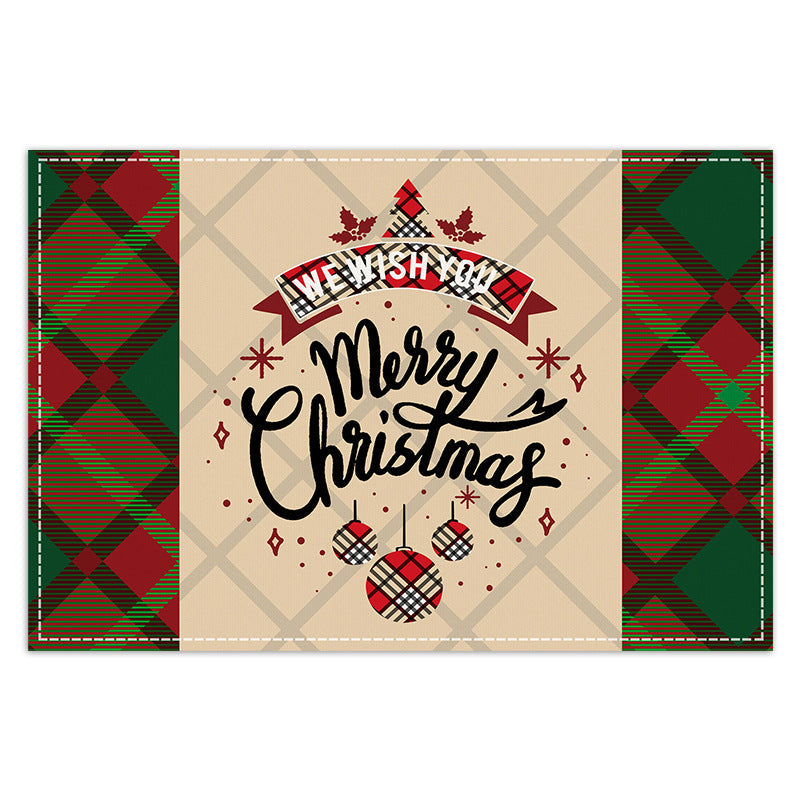Christmas table mat with white linen snowman checkered print - Korvel