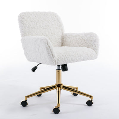 Beige Adjustable Office Chair with Gold Metal Base