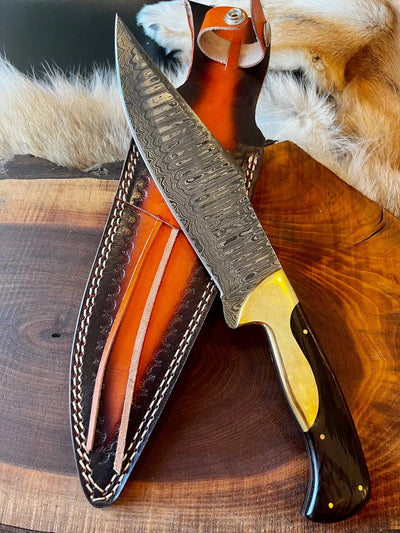 Premium Custom Damascus Steel Bowie Knife with Wenge Wood Handle and Brass Accents - Korvel