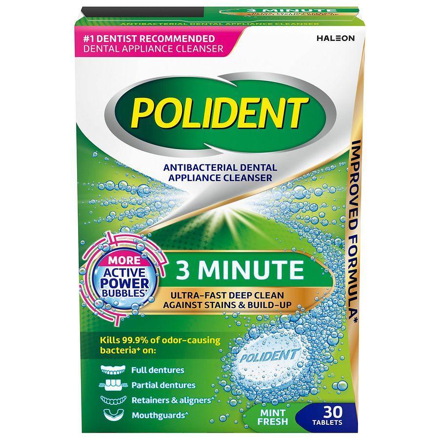 Tablettes nettoyantes antibactériennes pour appareils dentaires Polident - Menthe fraîche