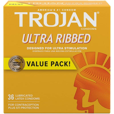 Trojan Ultra Ribbed Lubricated Latex Condoms Value Pack - 36 Compte
