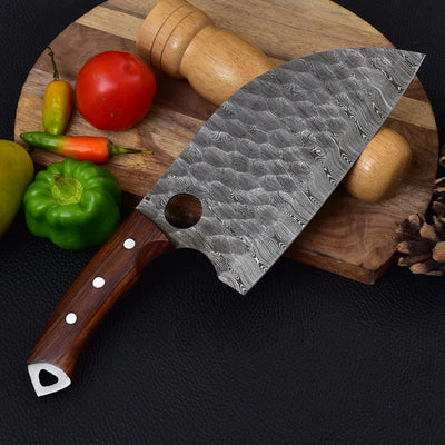 Premium Handmade Damascus Steel Chef's Cleaver - Heavy Duty Kitchen Knife - Korvel