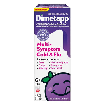 Médicament Dimetapp pour enfants contre le rhume et la grippe - Saveur raisin rouge