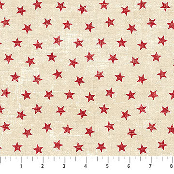 Tela de Algodón American Heartland con Estrellas Rojas sobre Fondo Crema - 44"/45" por Yarda