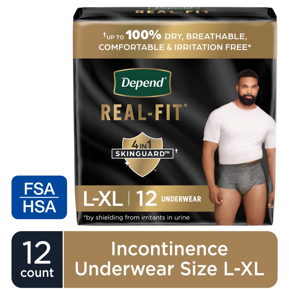 Depend Real Fit Ropa Interior para Hombres - Máxima Absorbencia (L/XL, 12 Ct)