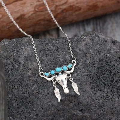 Artificial Turquoise Cow Shape Necklace - Korvel