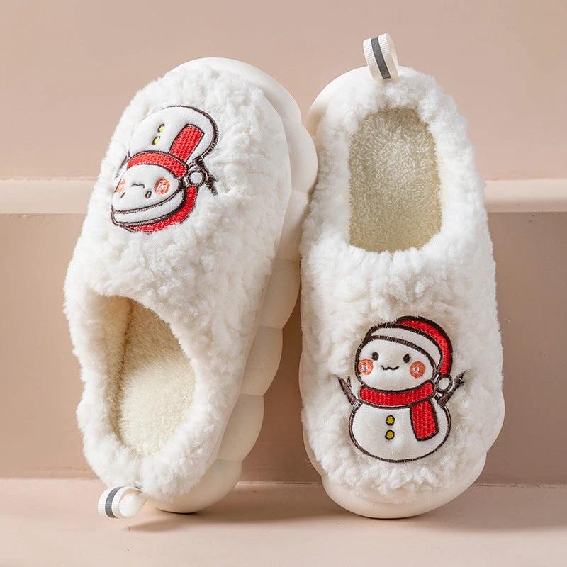 Chaussons Bonhomme de Neige - Chaussures d'Hiver en Peluche Antidérapantes