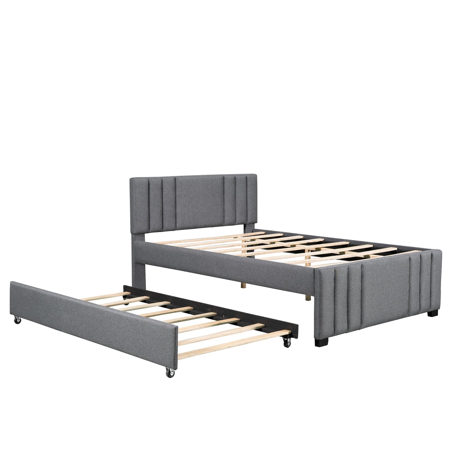 Full Upholstered Platform Bed with Trundle Grey - Korvel