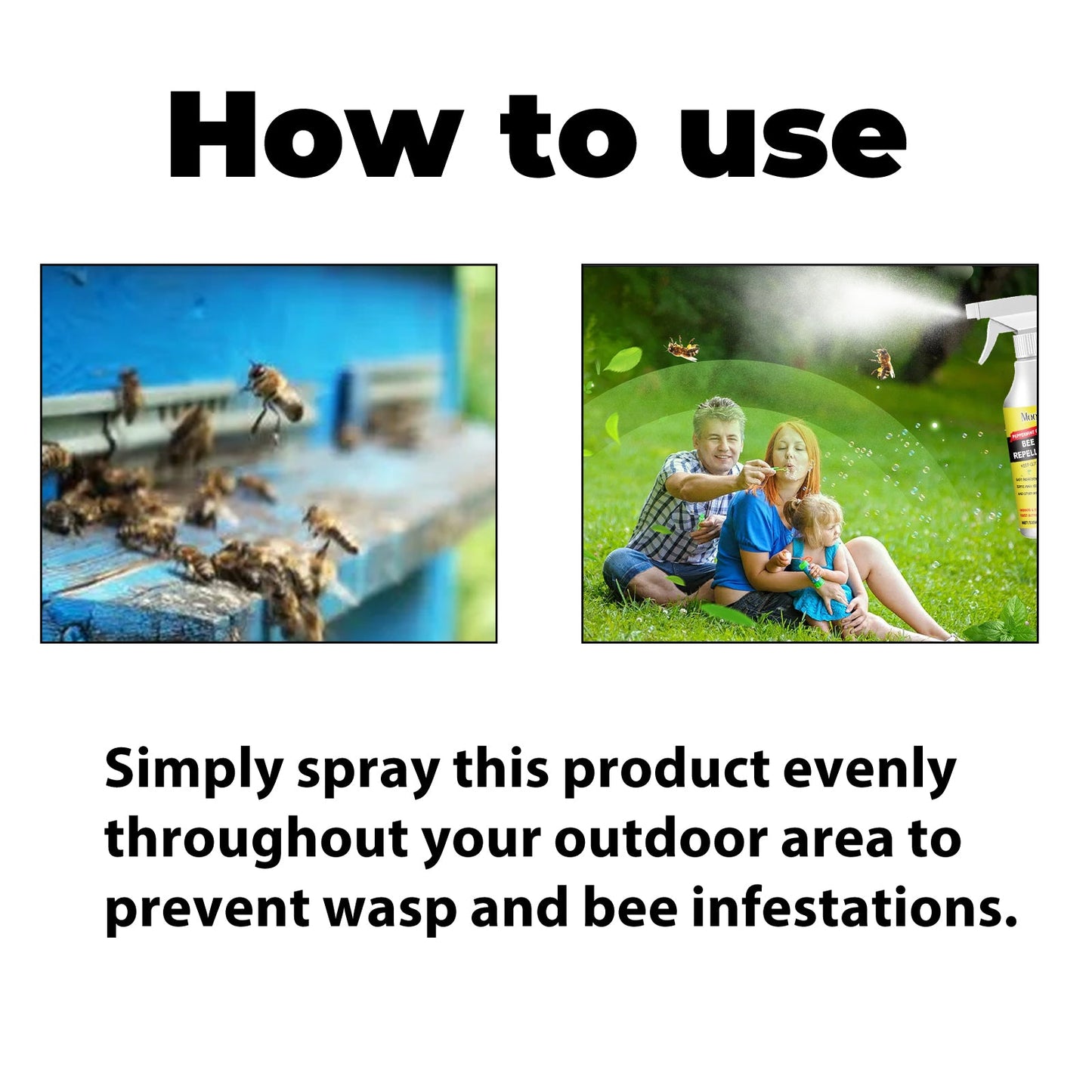 Spray repelente de insectos Moonspry para exteriores - Protección suave contra abejas y avispas