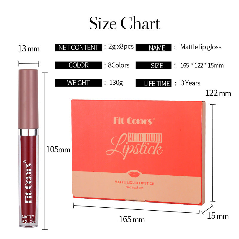 Fit Colors Matte Non-Stick Cup Lip Gloss Not Easy To Fade Matte Liquid Thin Tube Lipstick 8 Color Set Box - Korvel