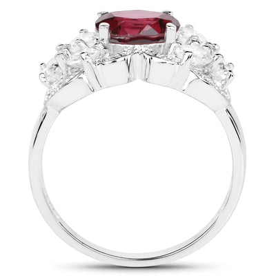 Bague en argent sterling avec rhodolite de 3,16 carats et zircon blanc