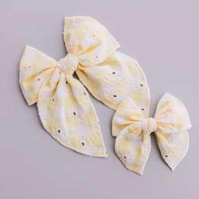 Children's Headwear Girl Plaid Cotton Embroidery Bow Hairpin Big Swallowtail Hairpin - Korvel