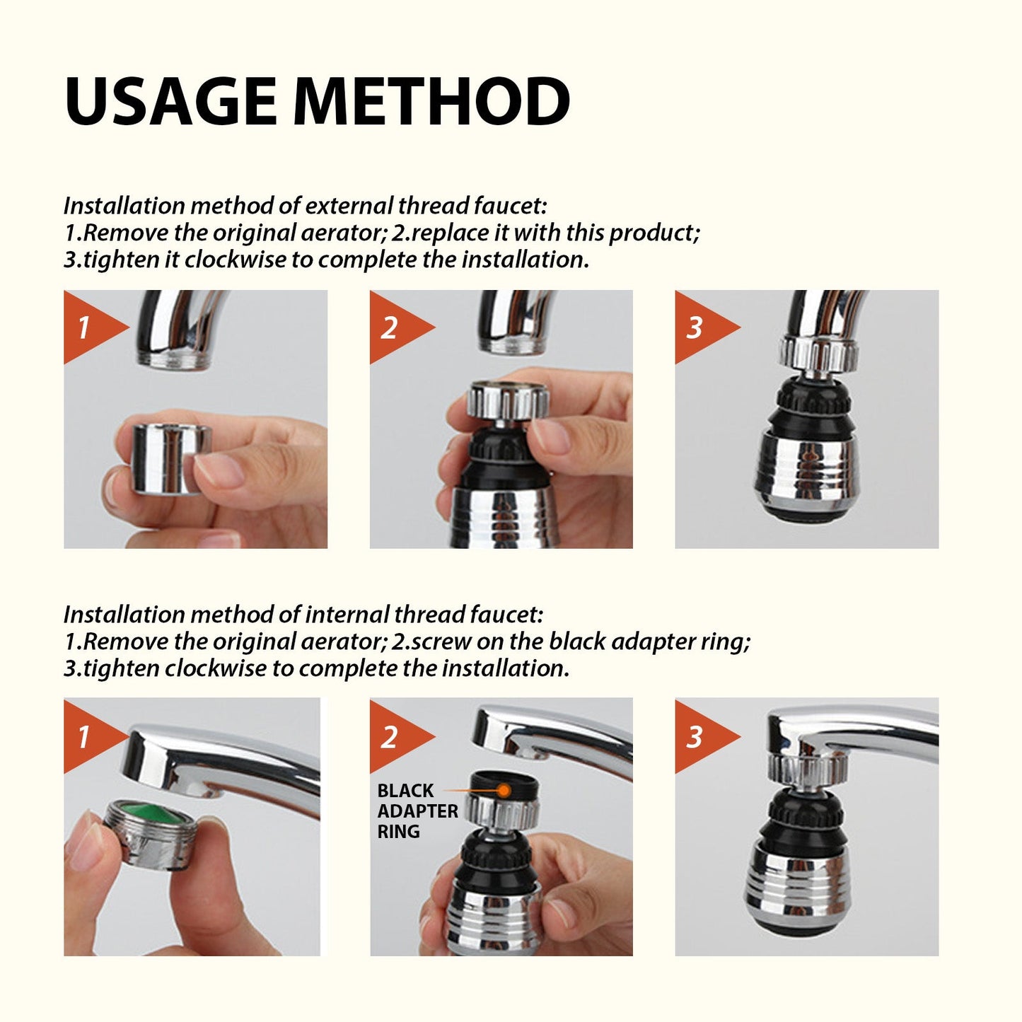 Supercharged Shower Head Home Kitchen Faucet Anti-Splash Head Universal Rotary Supercharged Stainless Steel Shower Head - Korvel