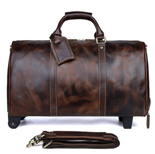 Premium Large Capacity Cowhide Trolley Travel Bag