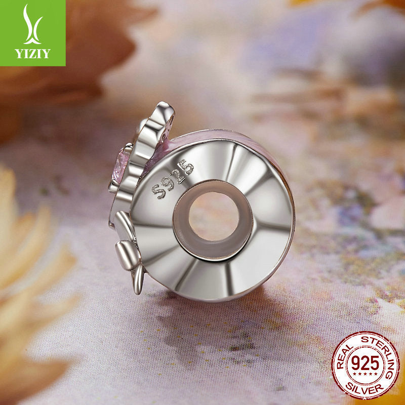 Silver Charm Pink Butterfly DIY Silicone Positioning Bracelet with Separated Beads Romantic Spring Day s925 Pure Silver Beads Loose Beads - Korvel