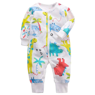 Newborn Footed Pajamas Zipper Girl and Boy Romper Long Sleeve Jumpsuit Cotton Solid White Fashion 0-24 Months Baby Clothes - Korvel