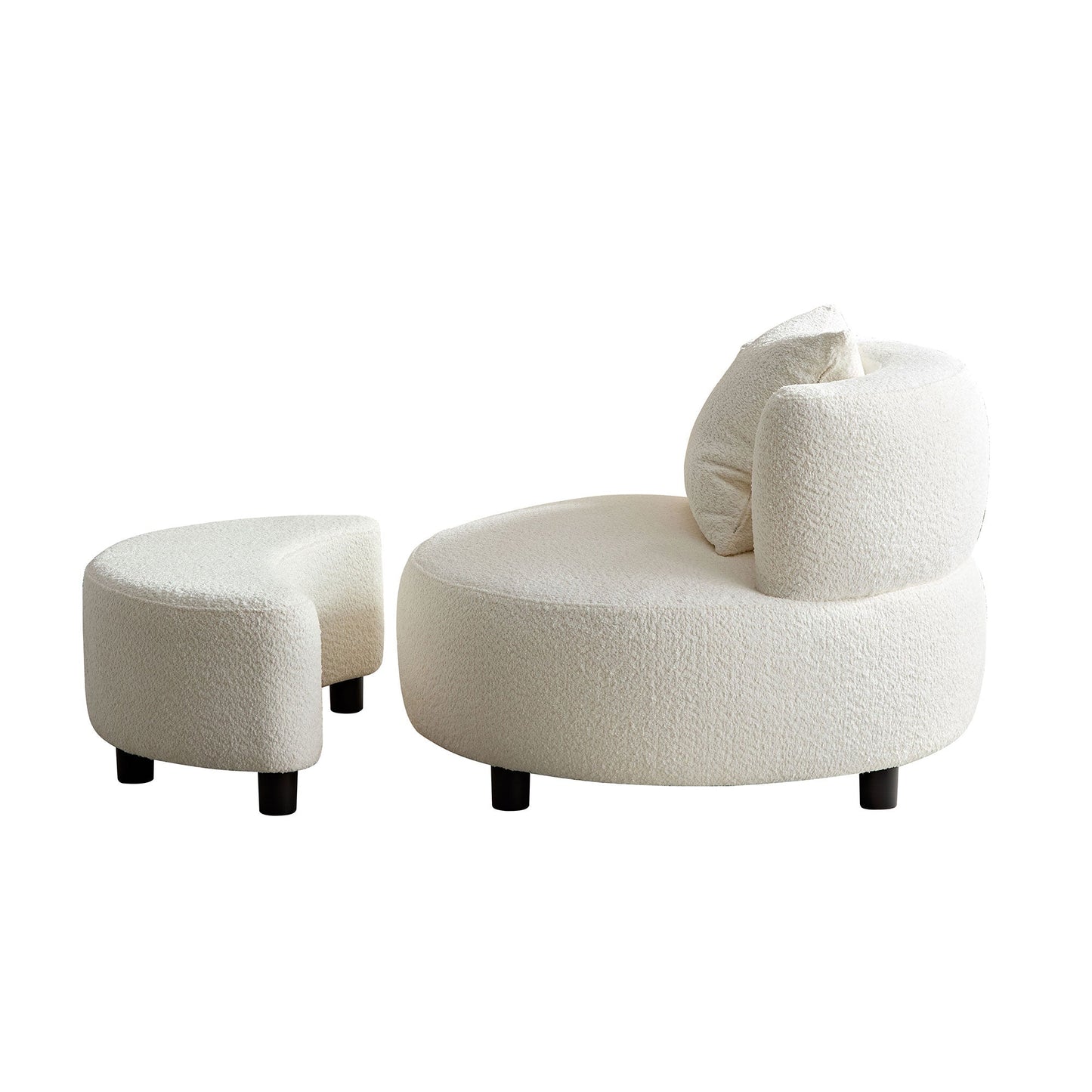 Fauteuil en tissu teddy beige moderne avec pouf