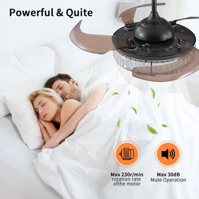 Modern LED retractable ceiling fan with lighting and remote control, silent reversible motor, 4-blade modern ceiling fan - Korvel