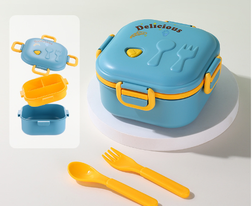 Cartoon cute microwaveable double layer portable lunch box with lid - Korvel