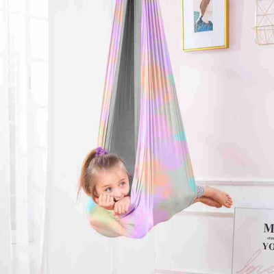 Children's sensory swing hammock double-layer dual color nylon elastic sensory soothing indoor and outdoor hanging chair - Korvel