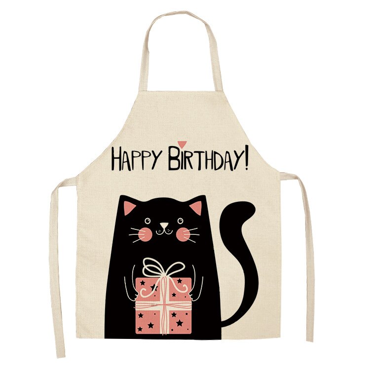 Cat Kitchen Aprons For Women Cotton Linen Bibs Household Cleaning Pinafore Home Cooking Apron kids kitchen barber - Korvel
