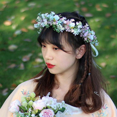 Ancient style girl Hanfu headwear simulation full sky star small floral headband forest princess bridal wreath - Korvel