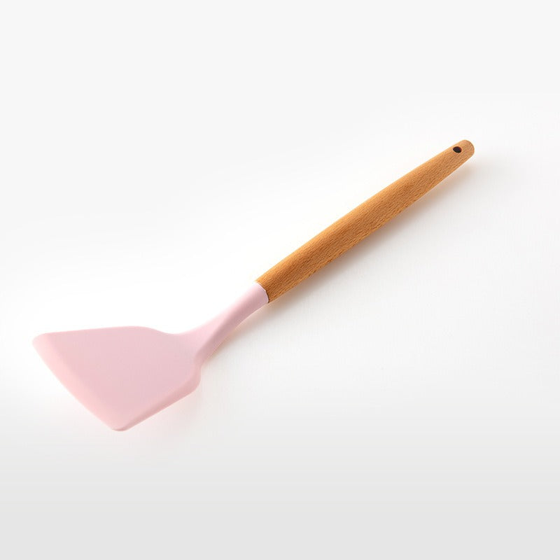 Juego de utensilios de cocina de 11 piezas con mango de madera - Rosa
