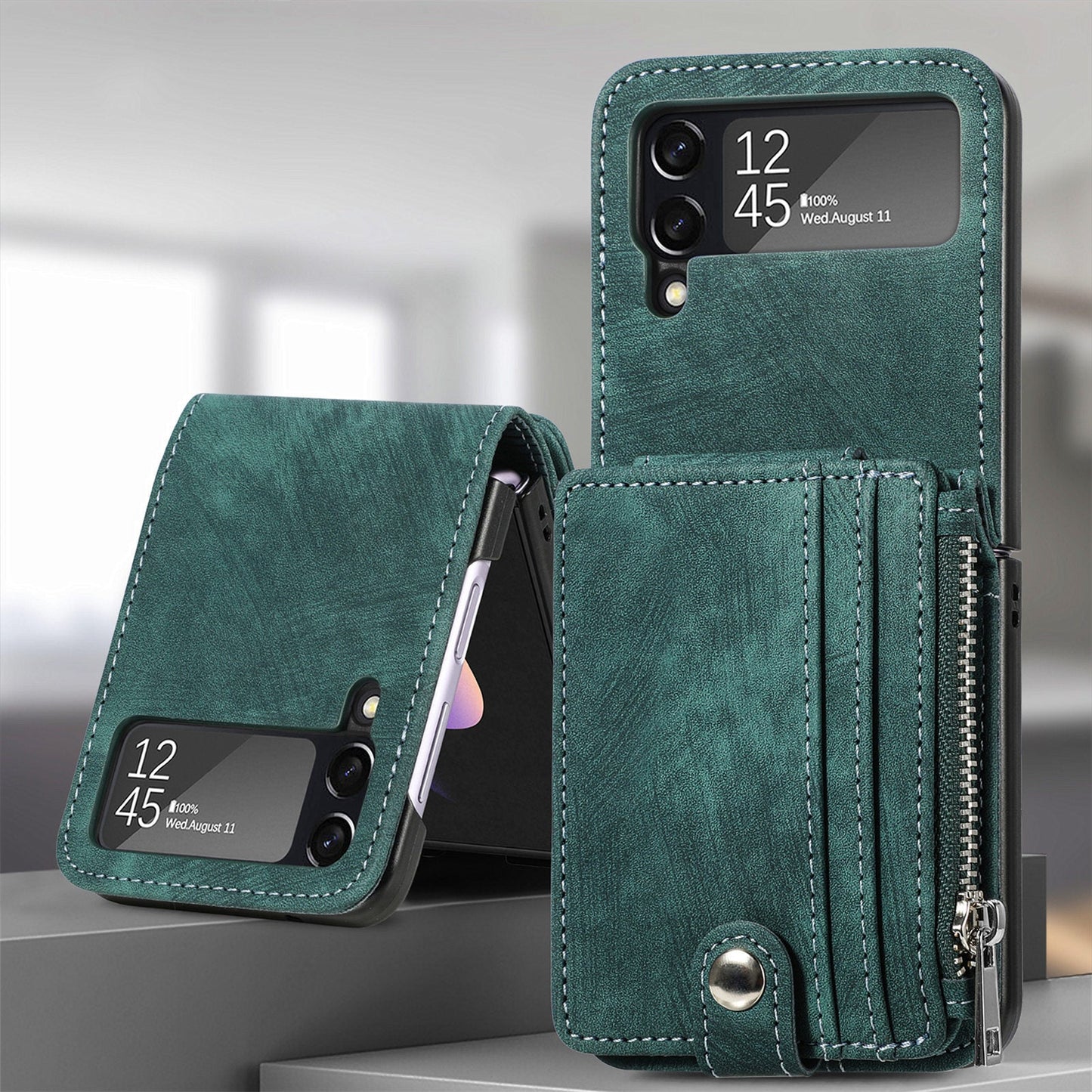 Suitable for Samsung Galaxy Z Flip4 folding phone case zipper card insertion protective cover Z Flip3 flip cover - Korvel