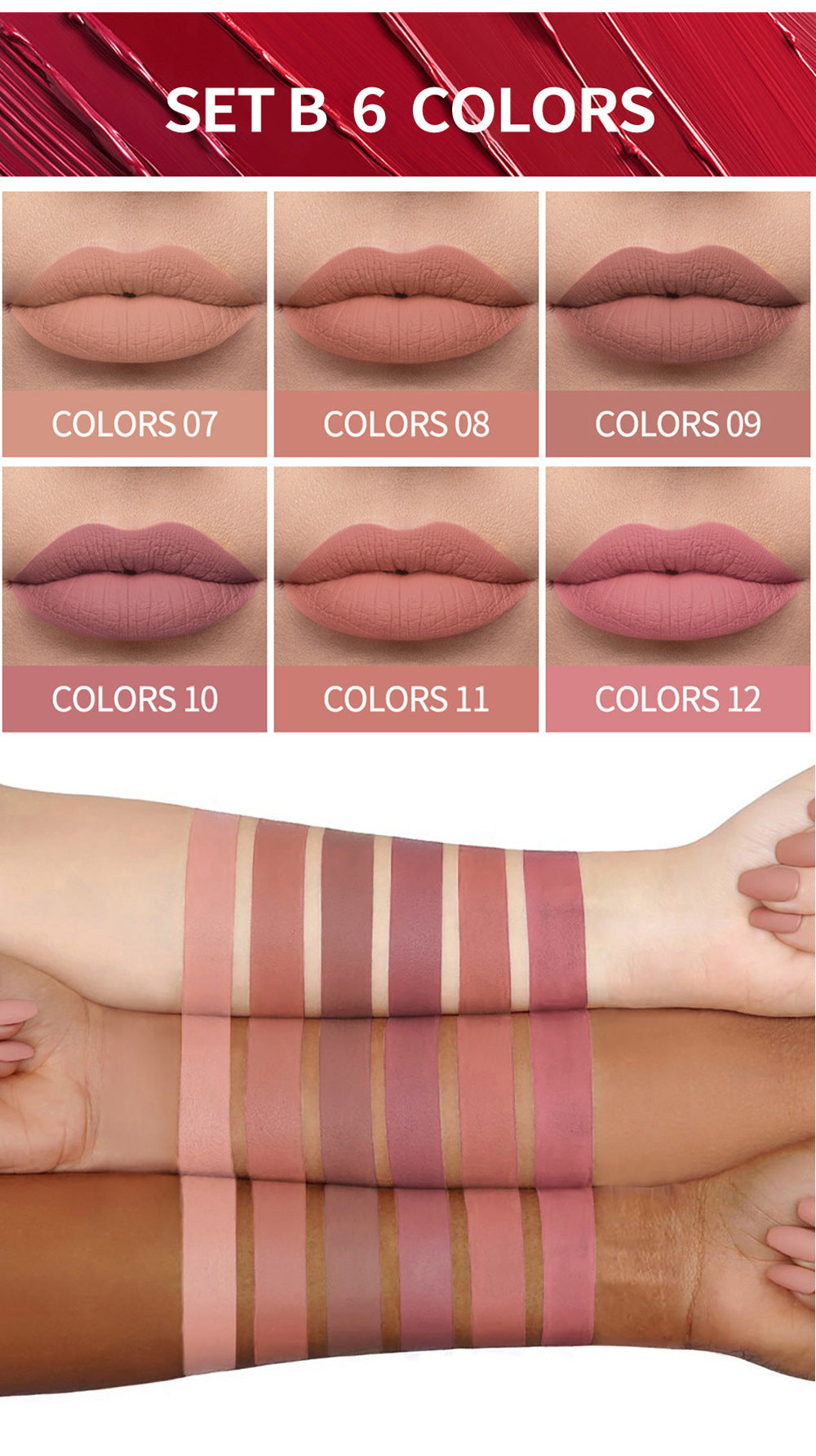 HANDAIYAN 6 Matte Rose Lip Gloss Set - Premium Gift Box