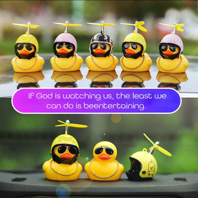 Car Duck with Helmet Broken Wind Small Yellow Duck Road Bike Motor Helmet Riding Cycling Car Accessories Decor Without Lights - Korvel