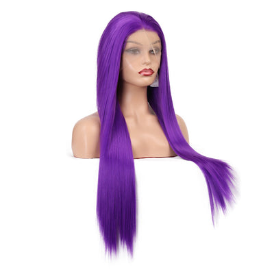 Natural Transition Wig Purple Chemical Fiber Front Lace Long Straight Hair Matte High Temperature Silk Headgear - Korvel
