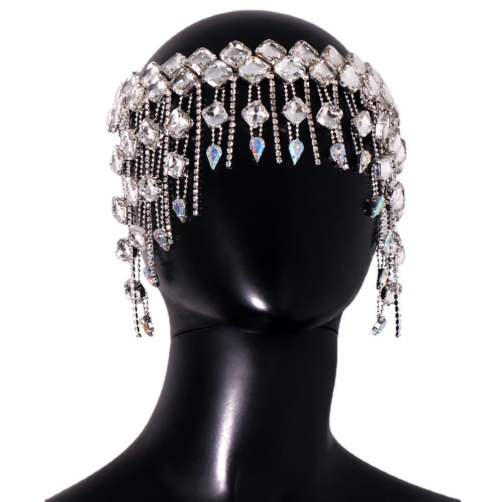 Trendy exaggeration hair chain, European and American fashion, water droplets full of diamonds hair accessories, headwear accessories, hair chain - Korvel