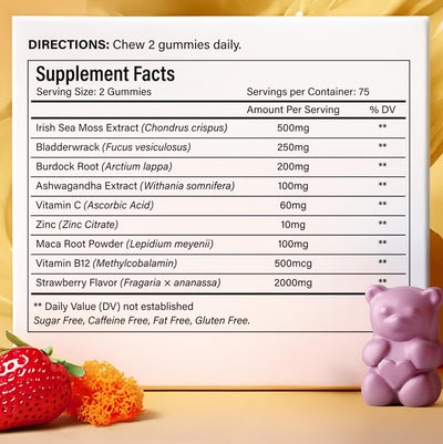 Gummies de mousse de mer à la fraise - Supplément végan 9-en-1