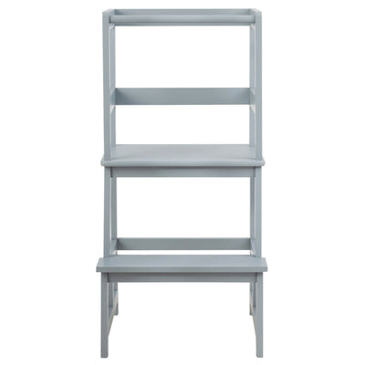 Escalera de Cocina de Madera para Niños con Barandilla de Seguridad - Gris