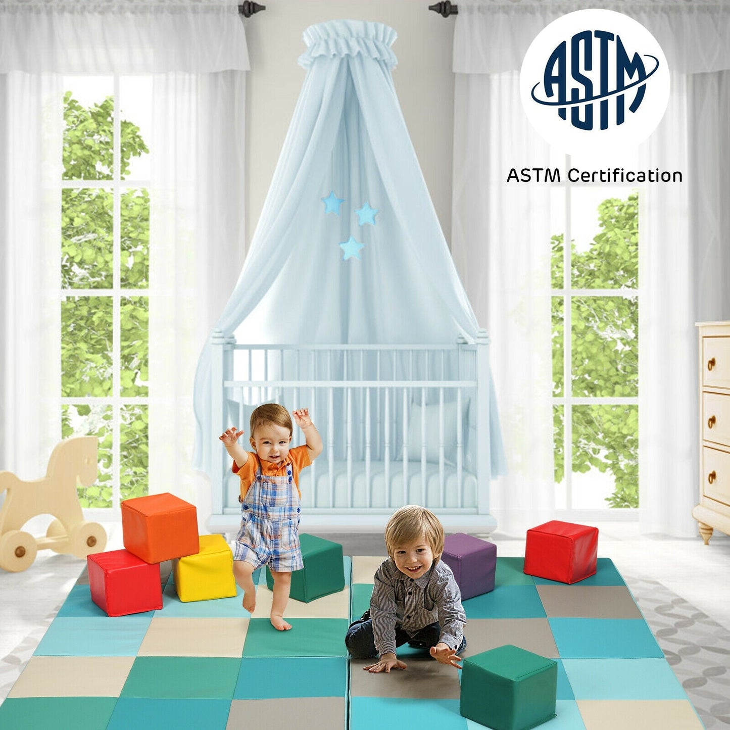 58 Inch Toddler Foam Play Mat - Light Blue