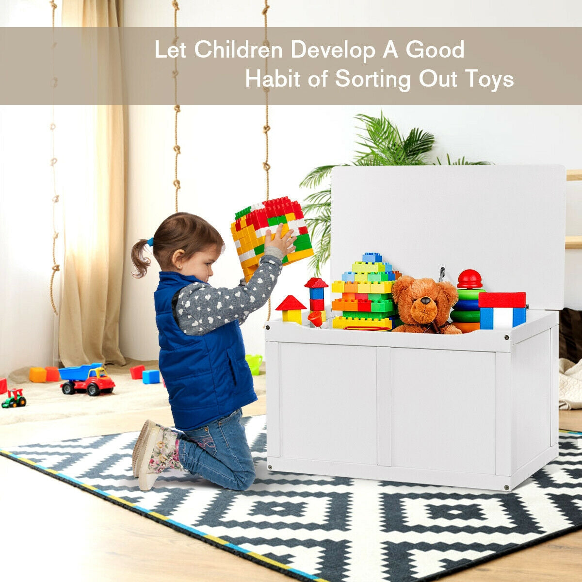 Safety Hinge Wooden Chest Organizer - White