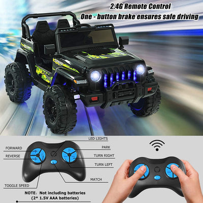 Voiture Jeep électrique pour enfants 12V avec télécommande - Noir et Vert
