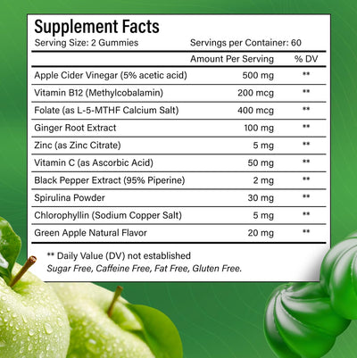Gomitas de Vinagre de Sidra de Manzana Premium con Vitamina B12 y Jengibre