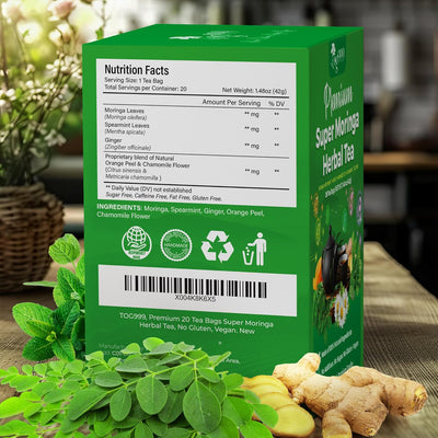 Premium Super Moringa Herbal Tea Bags - 20 Count